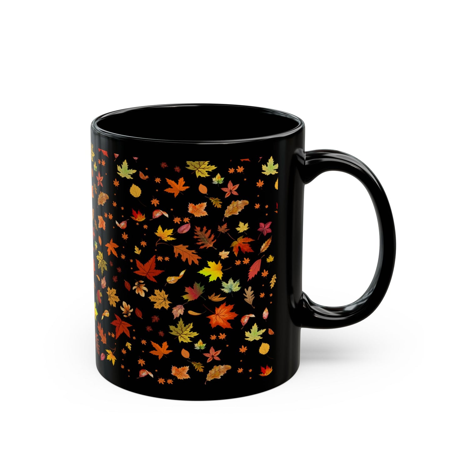 Autumn Leaves Black Ceramic Mug | 11oz