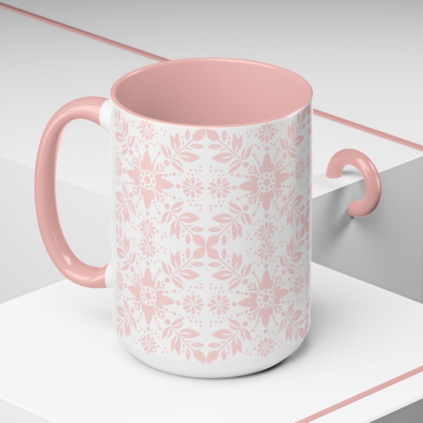Pink Floral Accent 15oz Coffee Mug