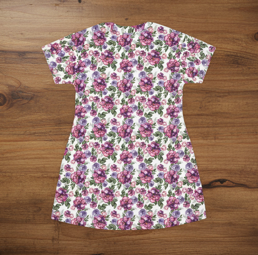 Watercolor Roses T-Shirt Dress