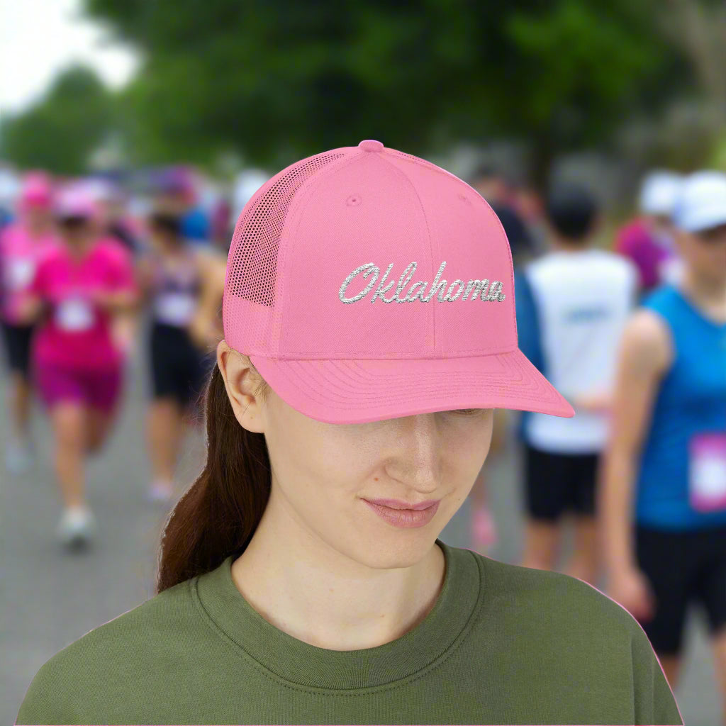 Oklahoma White Embroidered Mesh Back Baseball Cap