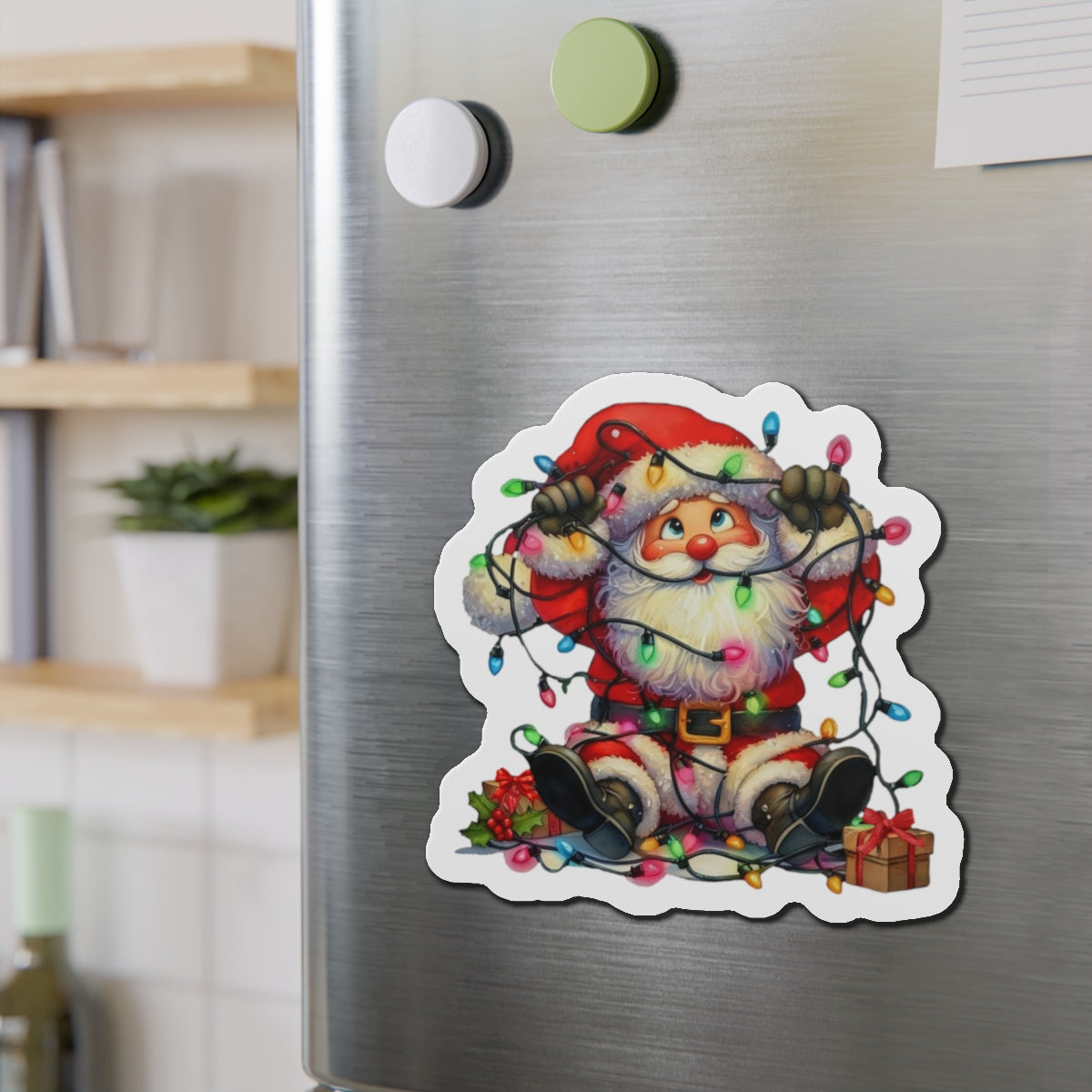Christmas Santa with Holiday Lights Magnet