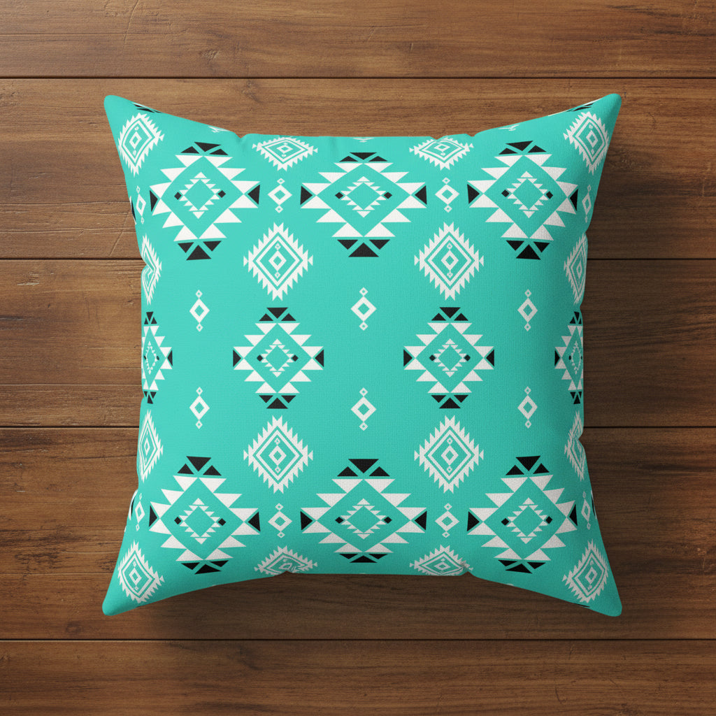 Turquoise Tribal Motif Faux Suede Pillow