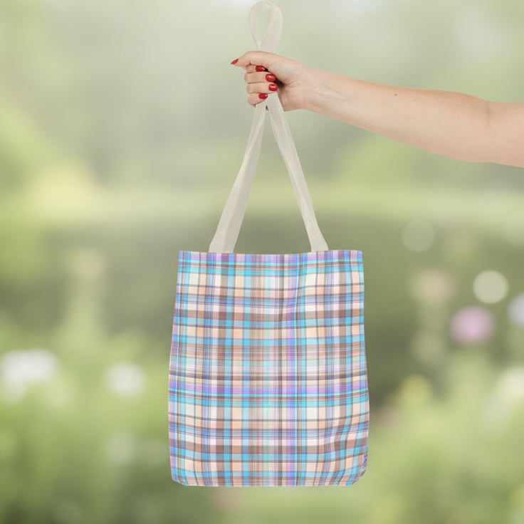 Blue and Pink Plaid Tote Bag