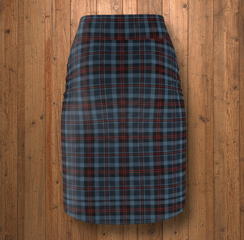 Highland Hearth Blue Plaid Pencil Skirt