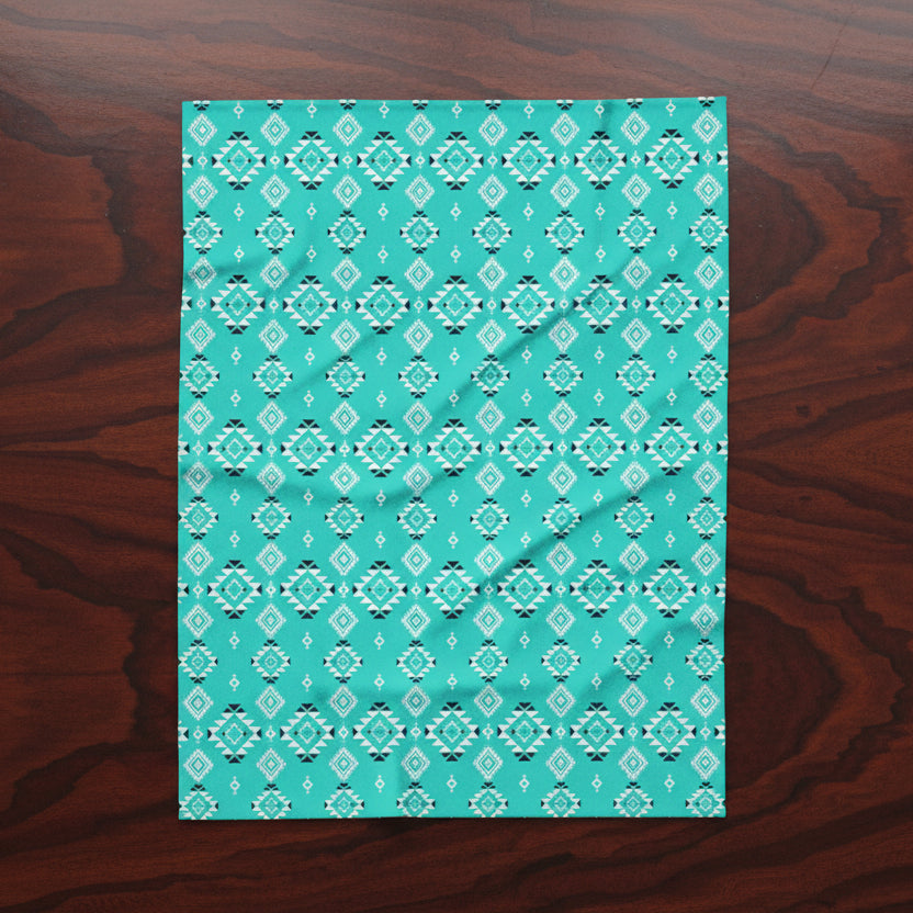 Turquoise Tribal Motif Arctic Fleece Blanket