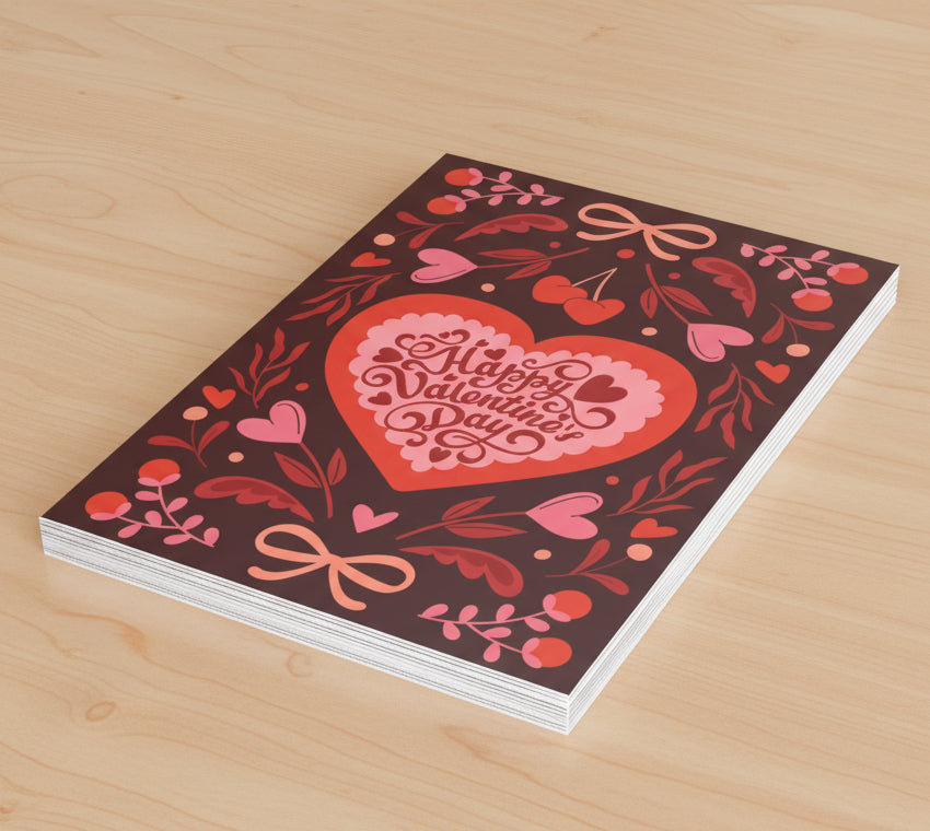 Valentine's Day Heart Greeting Card - Pack of 1 or 10