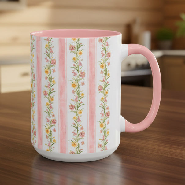 Floral Stripe Accent Coffee Mug