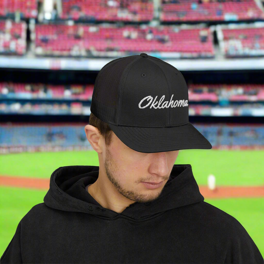 Oklahoma White Embroidered Mesh Back Baseball Cap