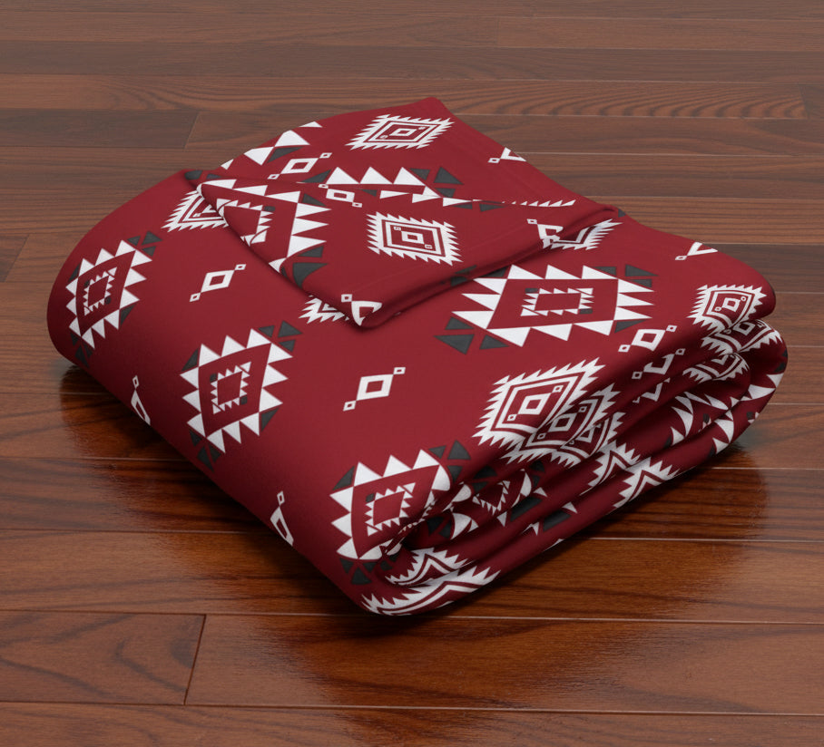 Crimson Tribal Motif Arctic Fleece Blanket