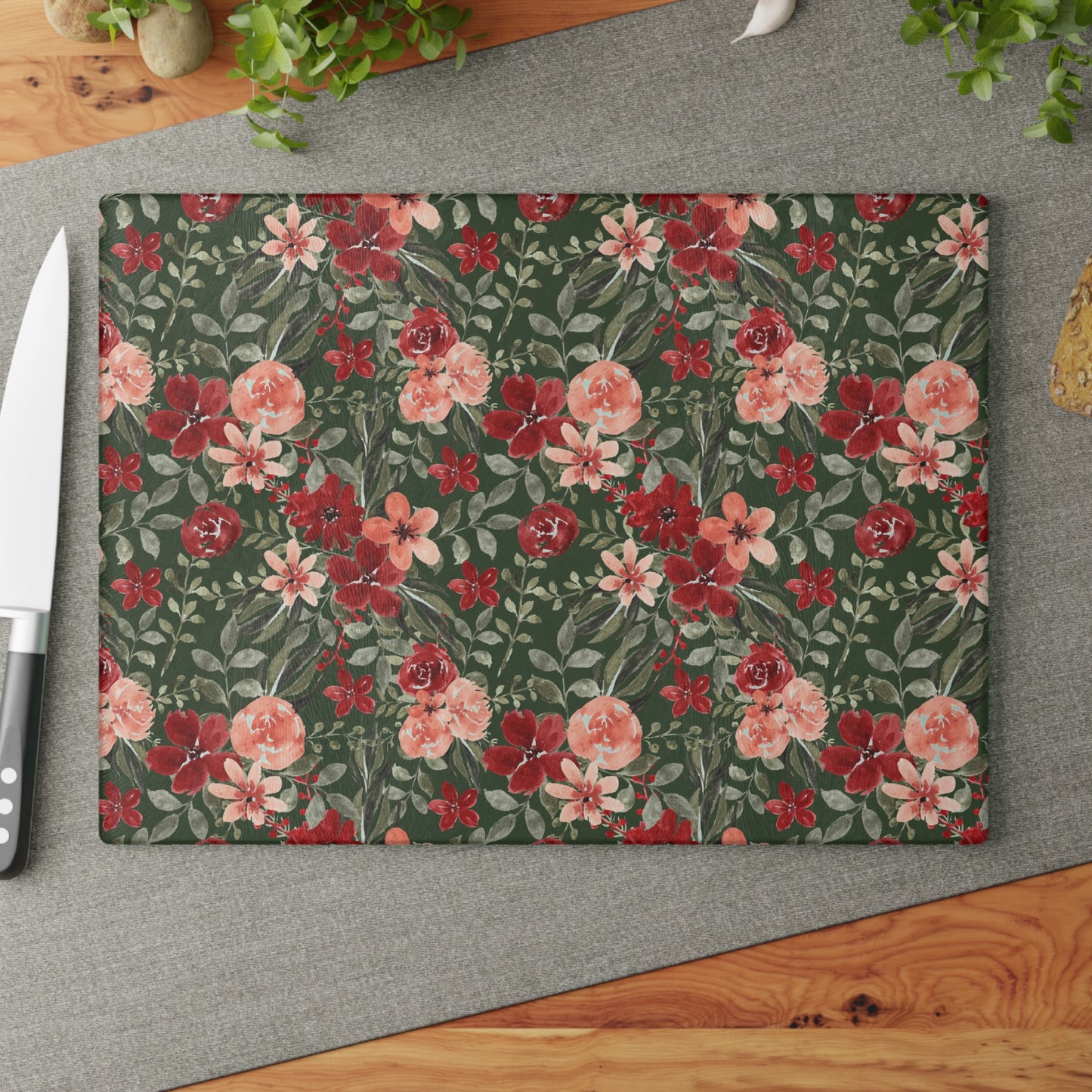 Forest Flowers Glass Cutting Board