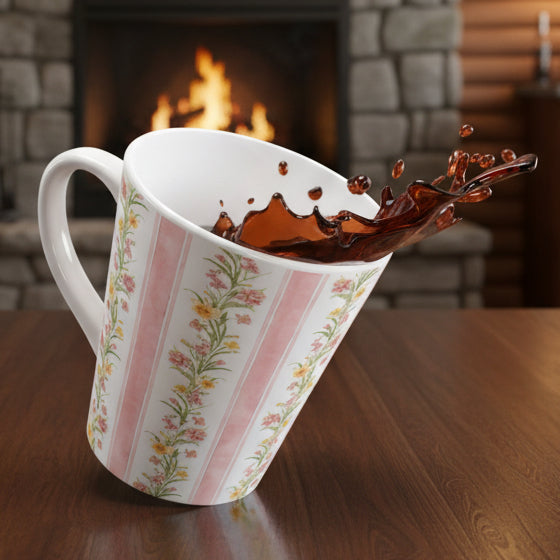 Pink Floral Stripe Latte Mug