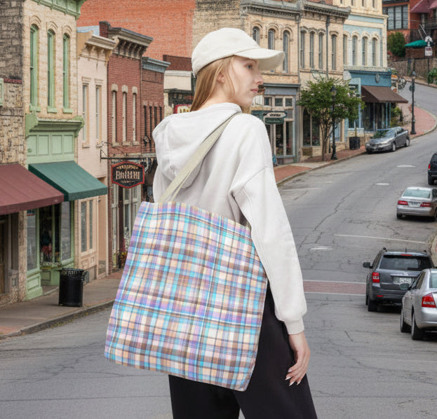 Blue and Pink Plaid Tote Bag