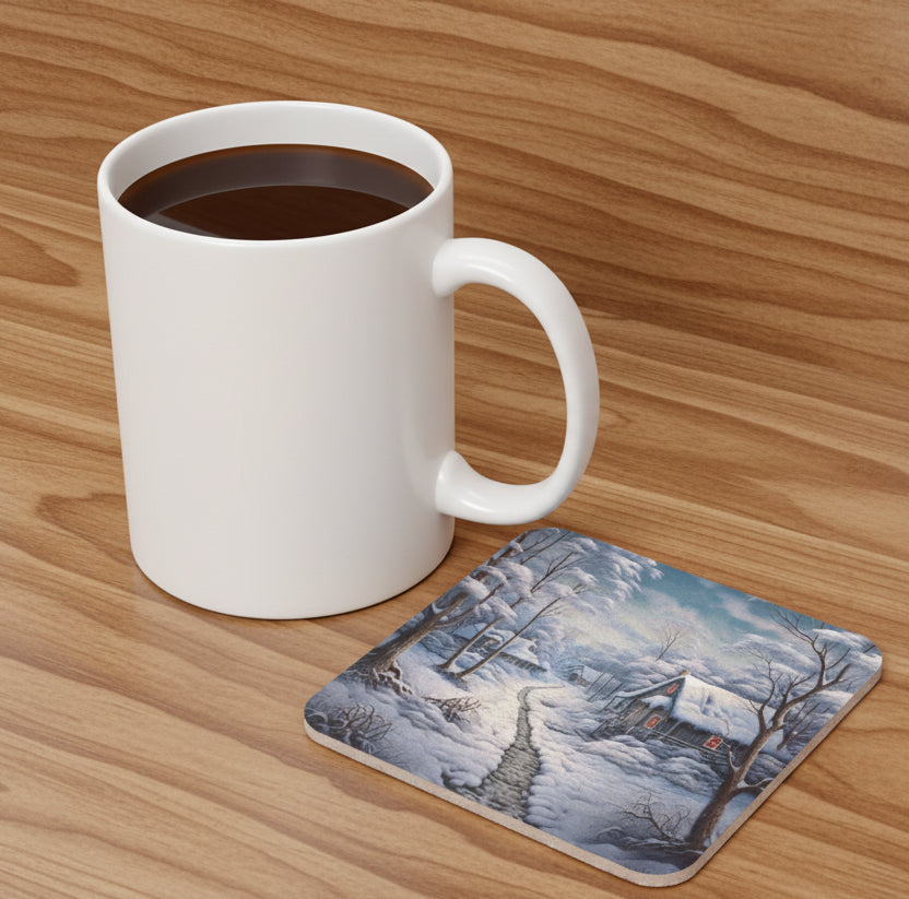 Snowfall Lane Coaster (Round or Square, Cork-Backed)