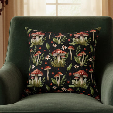 Mushroom Botanical Faux Suede Pillow