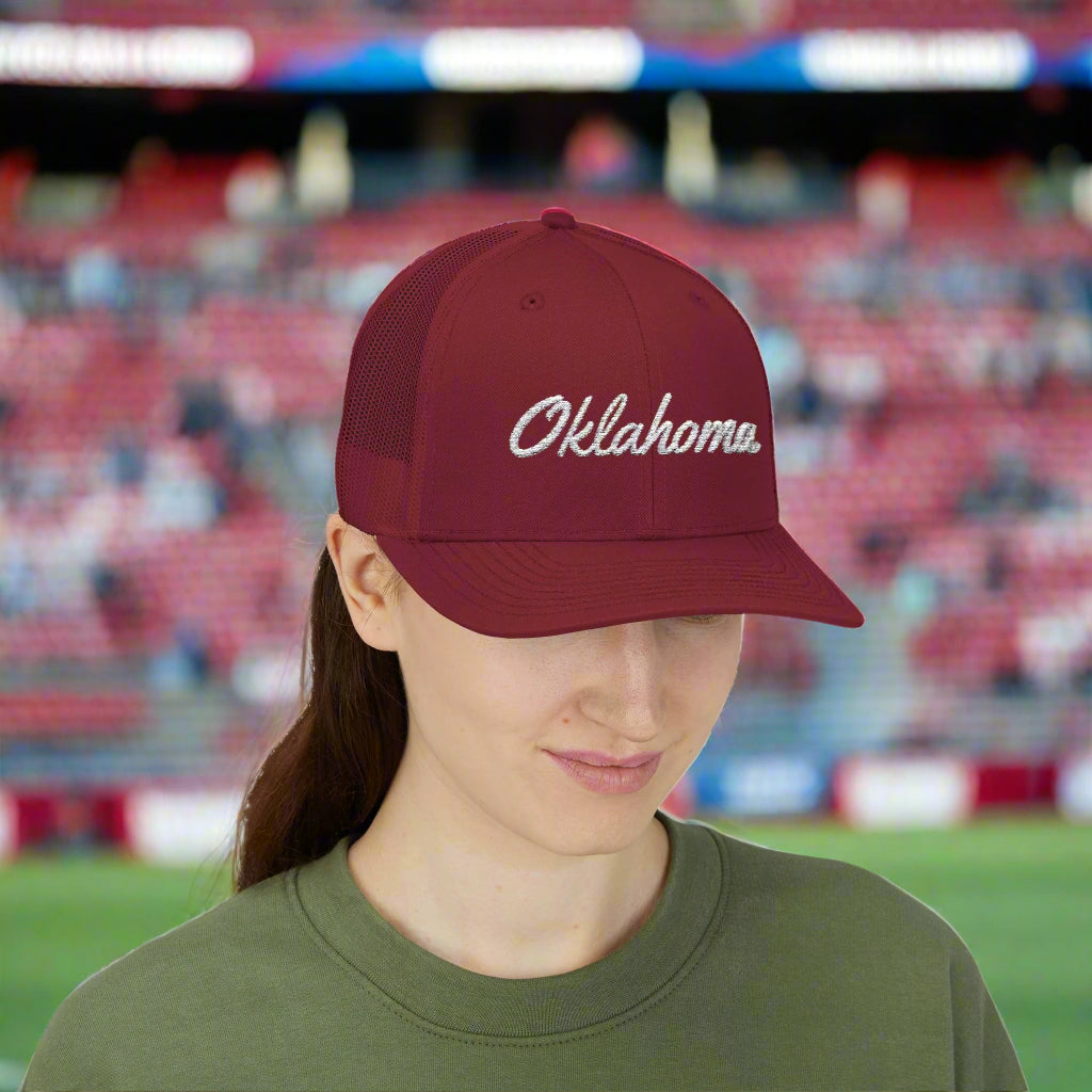 Oklahoma White Embroidered Mesh Back Baseball Cap