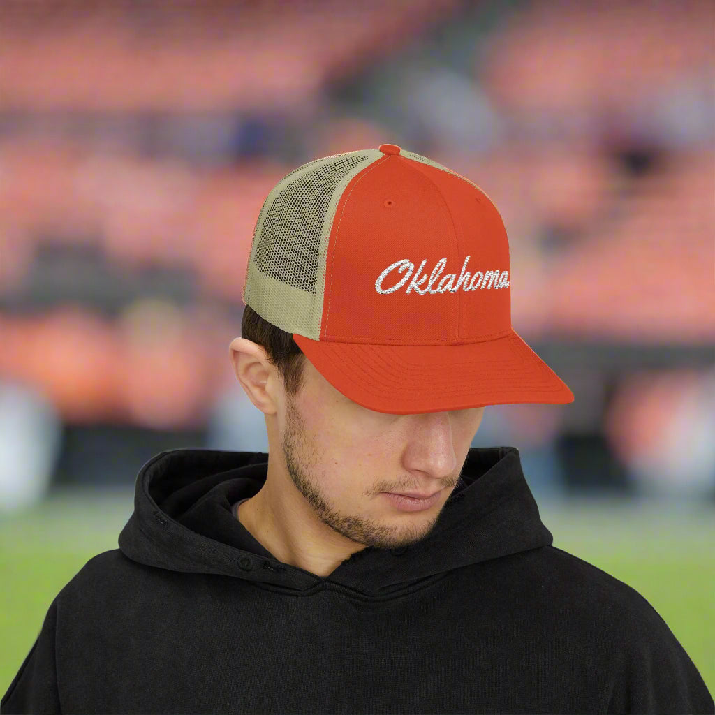 Oklahoma White Embroidered Mesh Back Baseball Cap