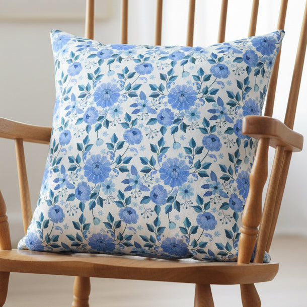 Blue Floral Faux Suede Pillow