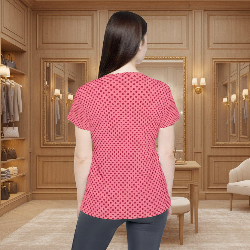 Pink Polka Dot Women's Sports Jersey - All-Over Print Athletic Tee