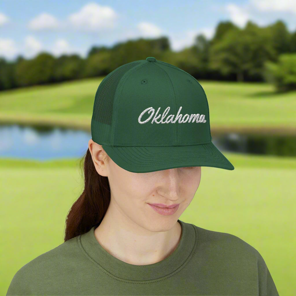 Oklahoma White Embroidered Mesh Back Baseball Cap