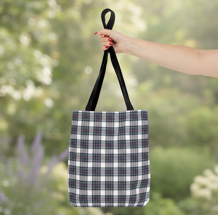 Winter Orchard Purple Plaid Tote Bag