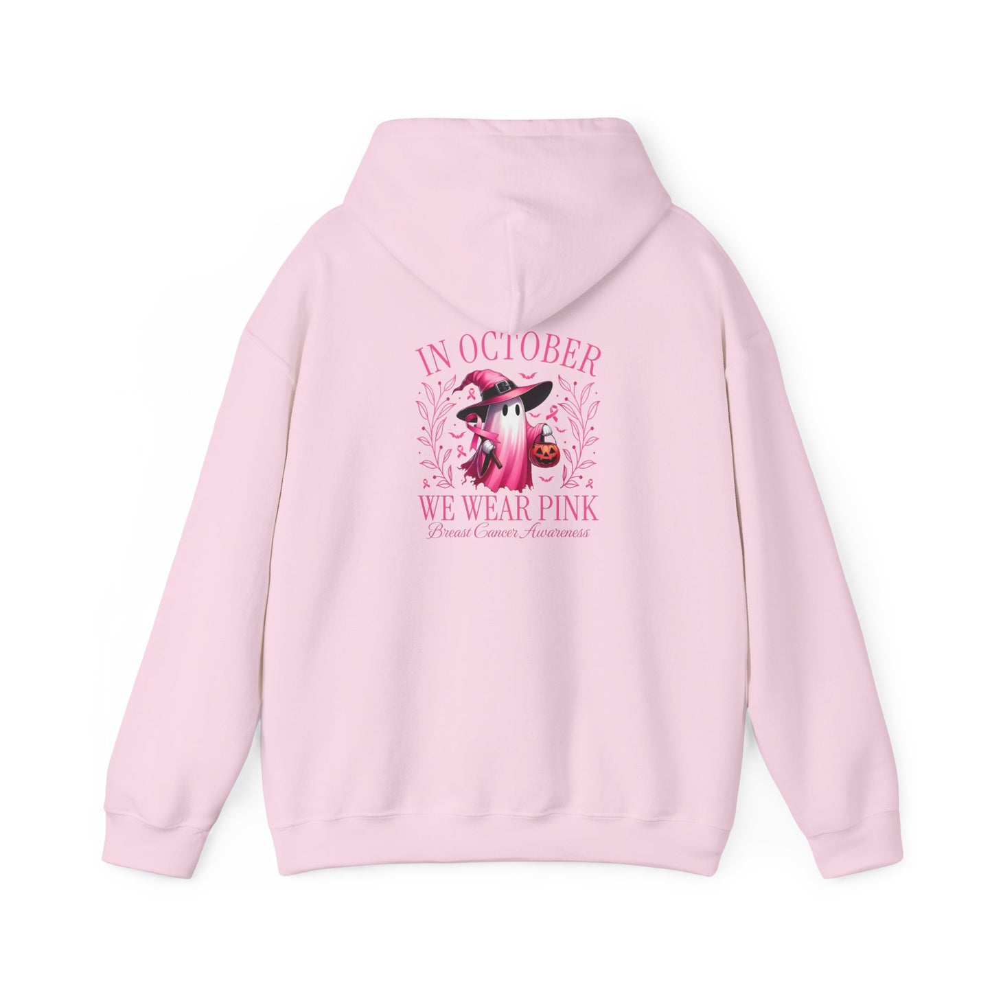 In October We Wear Pink - Cute Ghost - Front & Back Design • Breast Cancer Awareness Hoodie