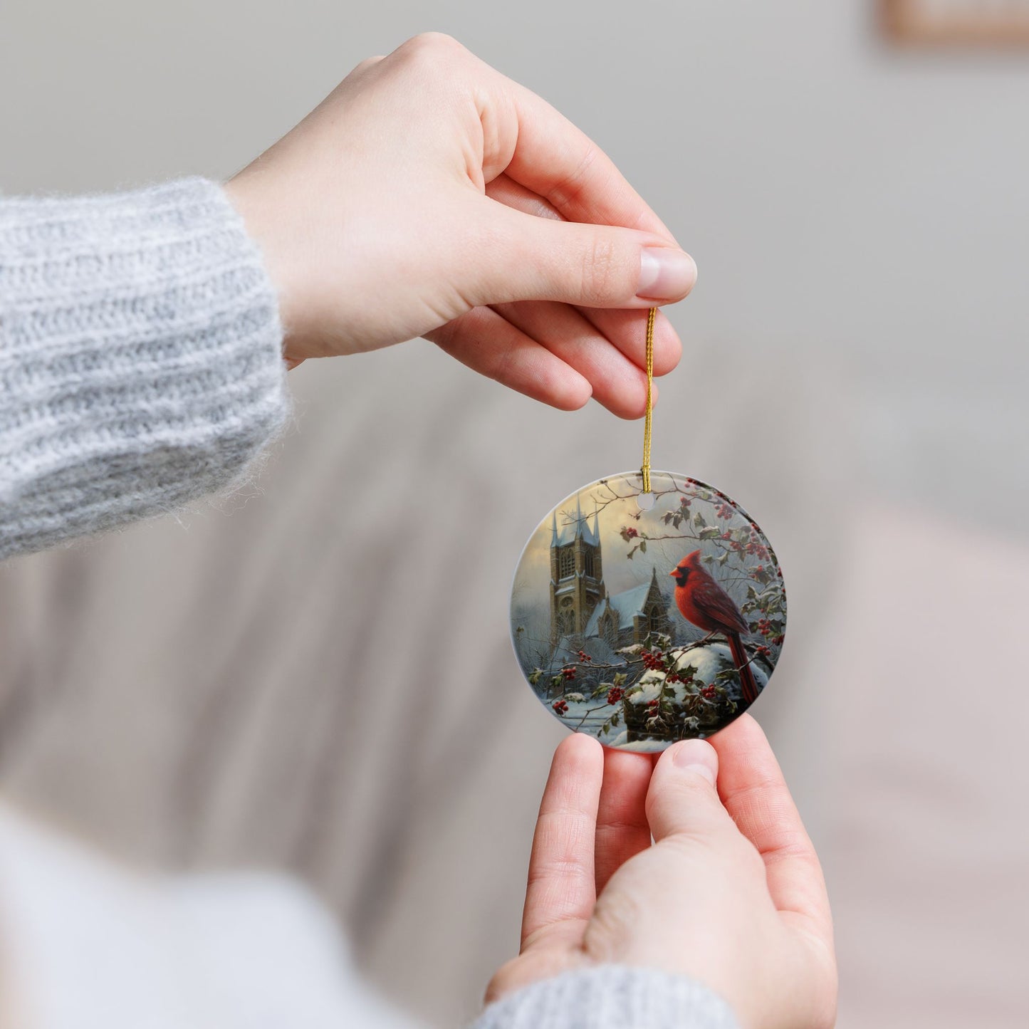 Cardinal Cathedral Christmas Ornament