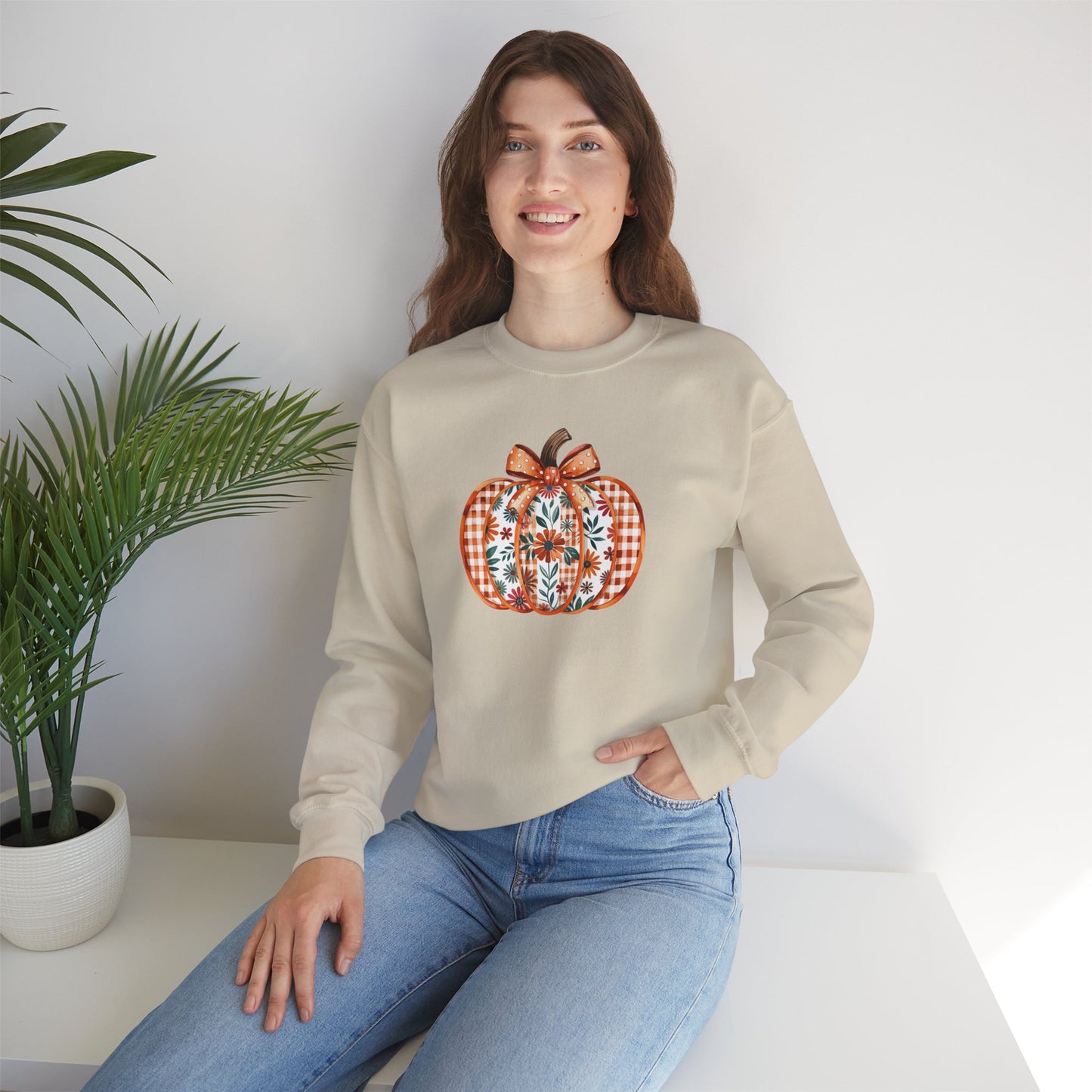 Floral Pumpkin Crewneck Adult Sweatshirt