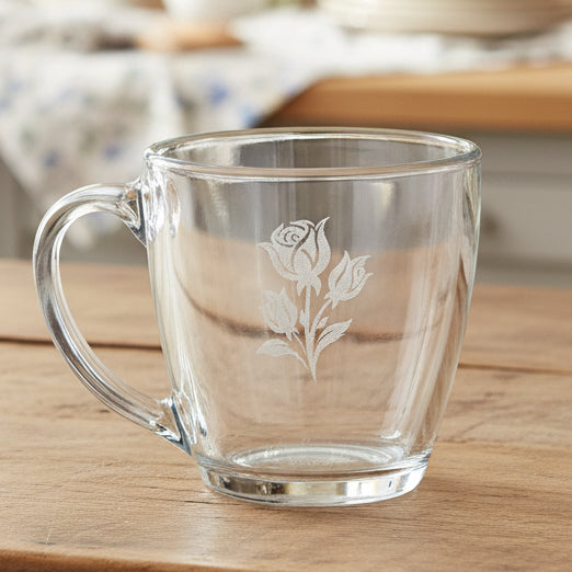 Engraved Roses Glass Mug