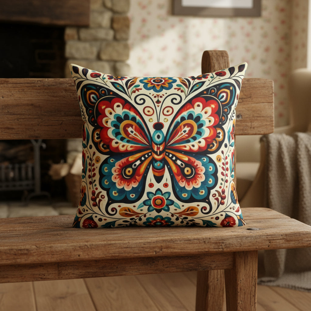 Boho Butterfly Faux Suede Pillow