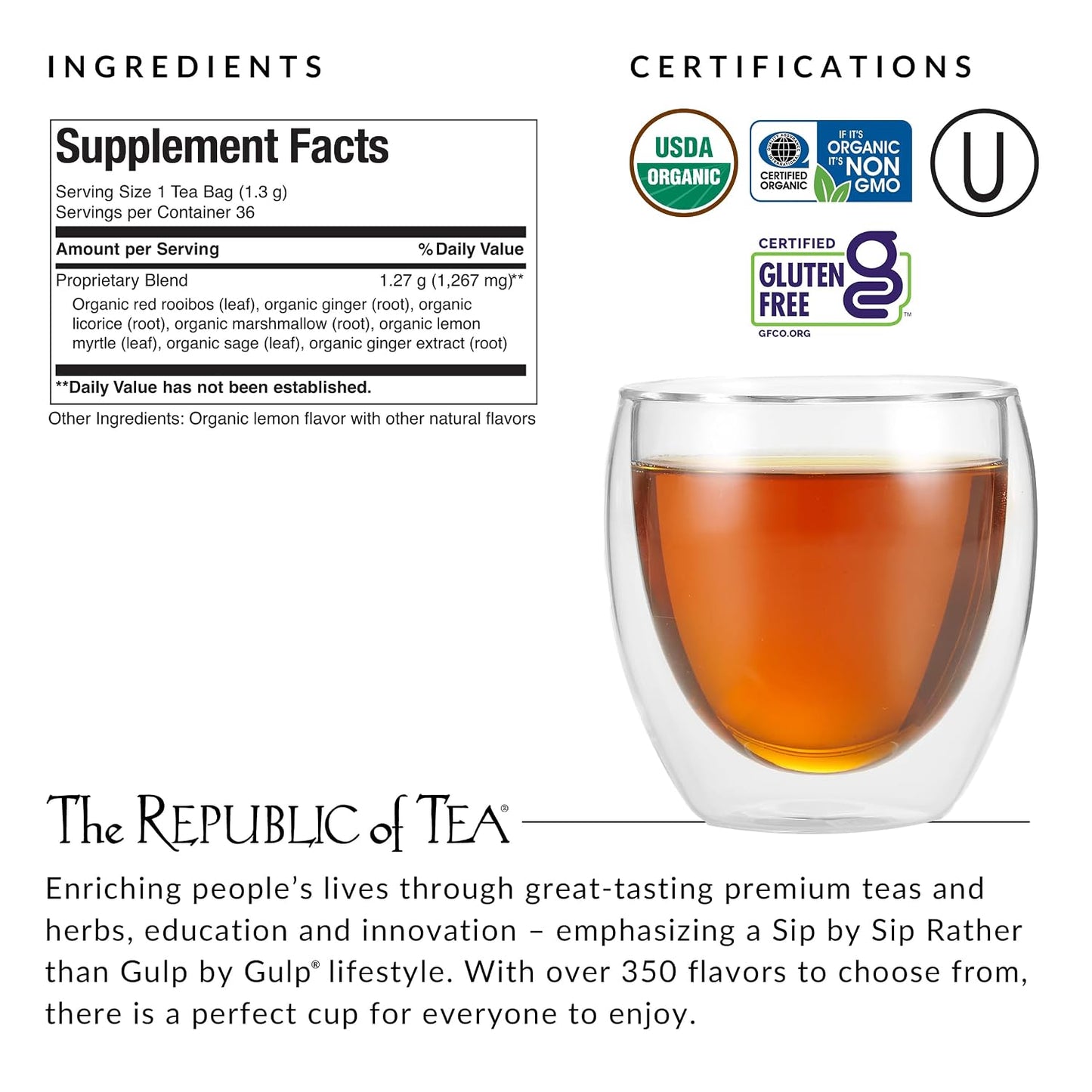 The Republic of Tea — Organic Get Throat Aid Herb Tea Tin, 36 Tea Bags, Naturally Caffeine Free Be Well Tea