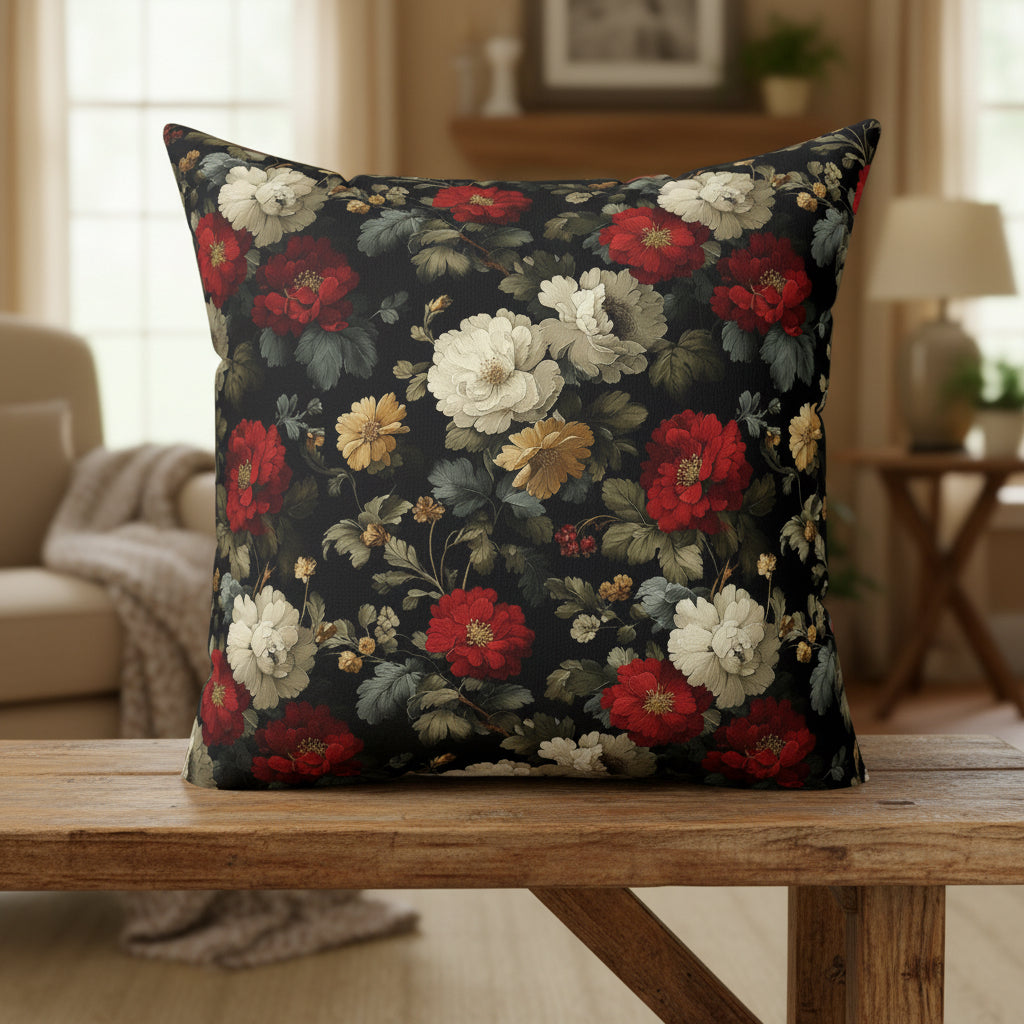 Vintage Roses Faux Suede Pillow
