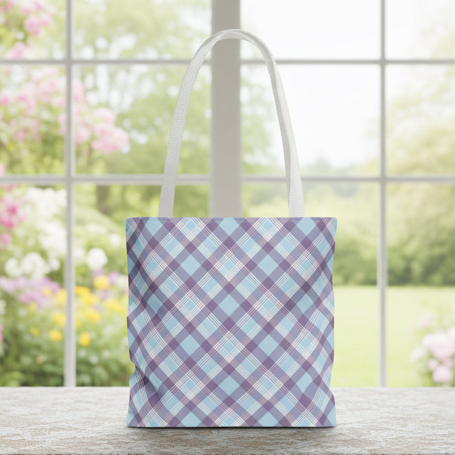 Purple & Blue Plaid Tote Bag