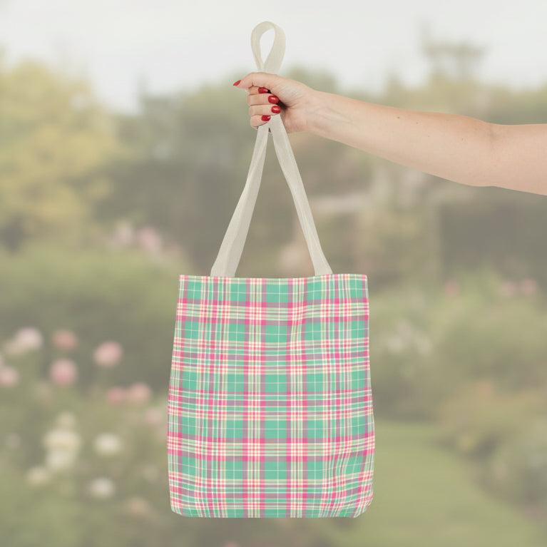 Mint and Pink Plaid Tote Bag