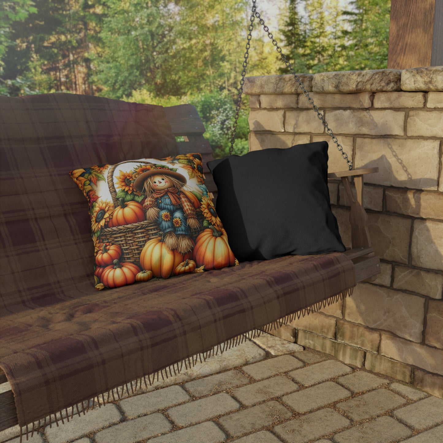 Sunflower Scarecrow Outdoor Pillow