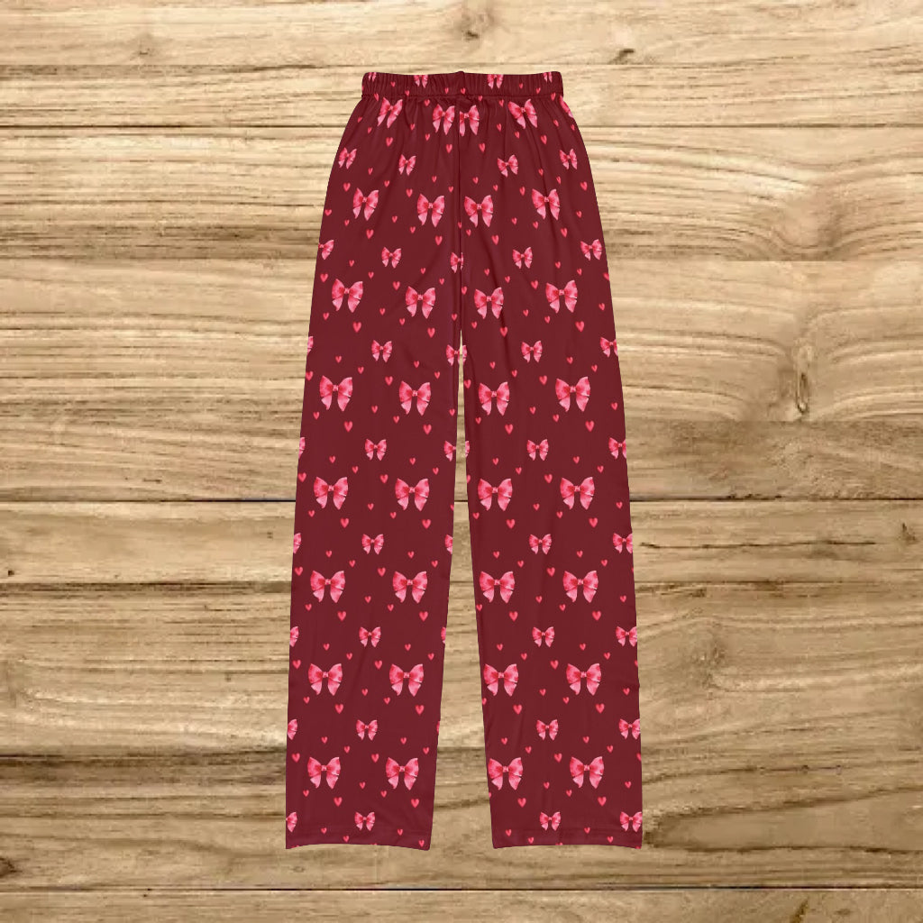 Kids Pink Hearts and Ribbons Lounge Pants