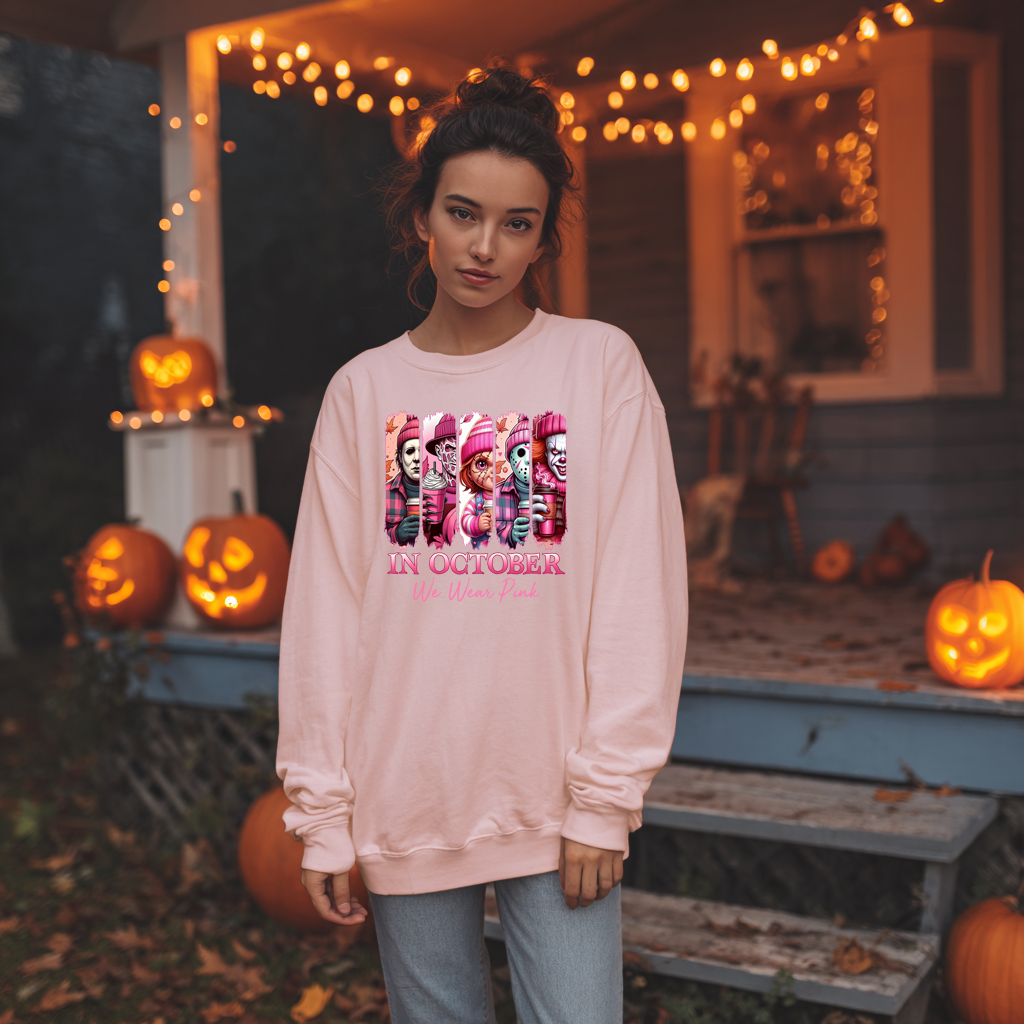 In October We Wear Pink - Monster Faces • Breast Cancer Sweatshirt