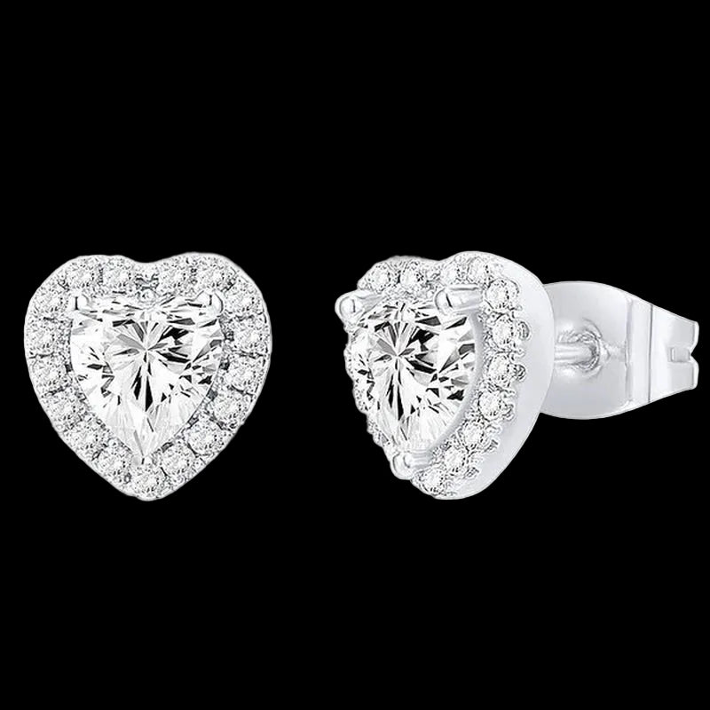 12Mm Radiant Heart Cubic Zirconia Stud Earrings