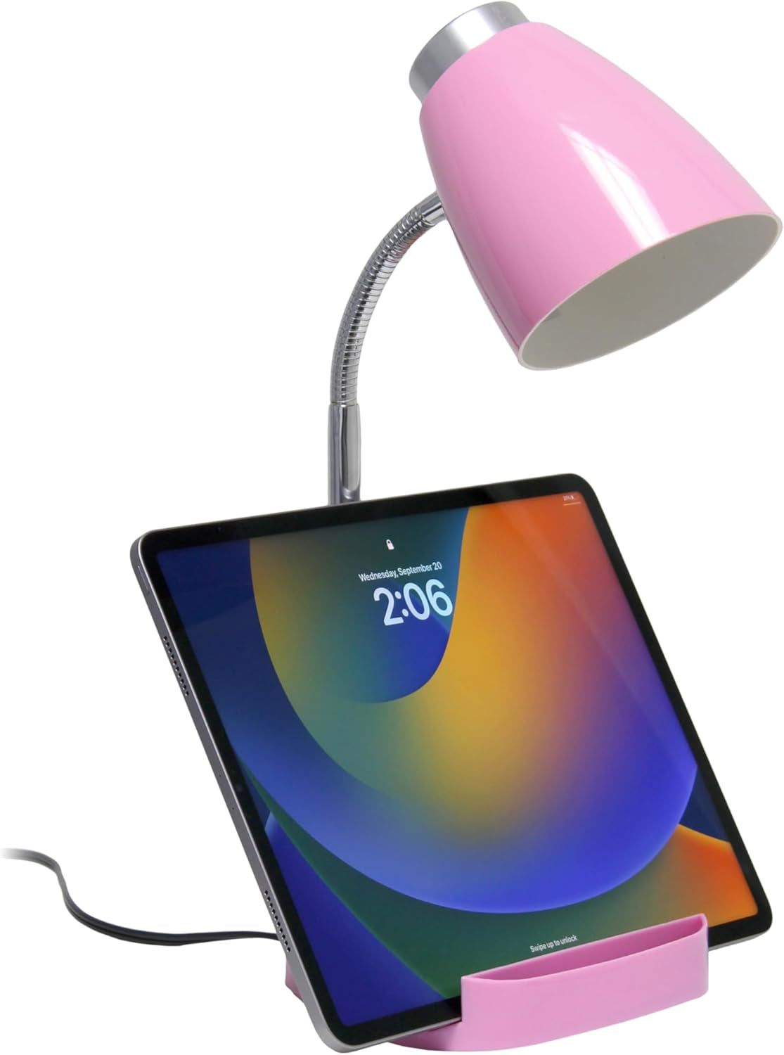 LD1002-PNK Gooseneck Organizer Desk Lamp with Ipad Tablet Stand Book Holder, Pink