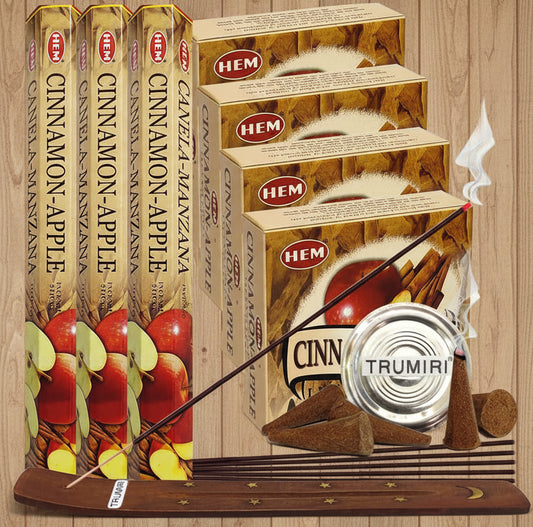 Cinnamon Apple Incense Sticks and Cone Incense Holder Variety Pack Bundle Insence Insense Insienso