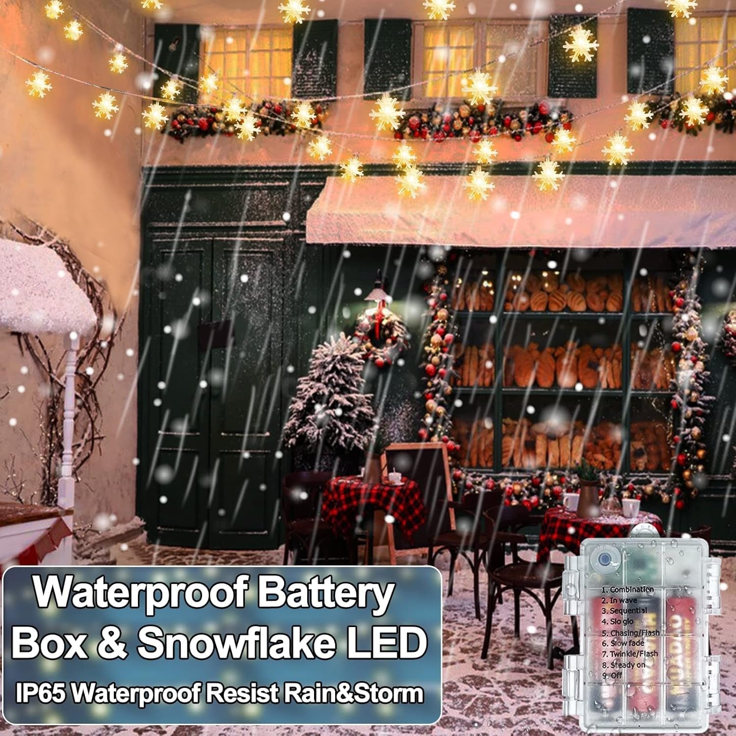 Snowflake LED String Lights – 16.4 Ft, 8 Modes with Remote & Timer