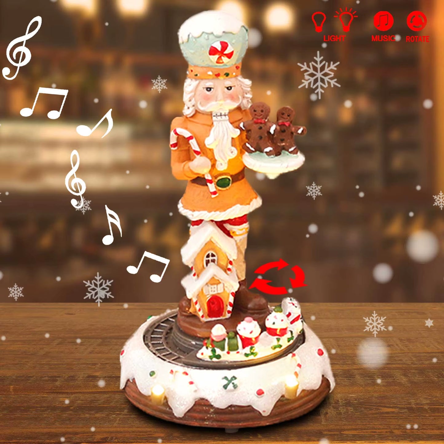 Christmas Gingerbread Nutcracker Collection Figurines Animated Rotating Train Tiered Decor with LED Light Home Indoor Ornaments