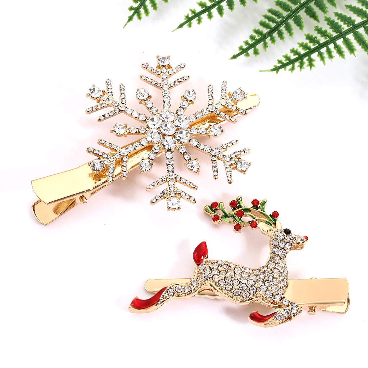 Christmas Hair Clips Hairpin Sparkling Rhinestone Christmas Tree Bells Snowflake Reindeer Hair Barrette Xmas Holiday Party Alligator Hair Clips Hair Accessories for Woman (Snowflake Reindeer)