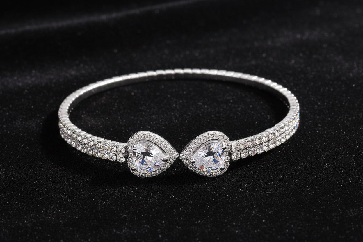Double Heart End Rhinestone Spring Wrap Bracelet