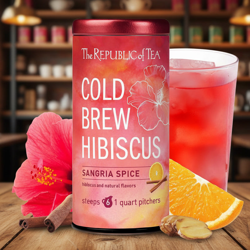 The Republic of Tea Cold Brew Hibiscus Sangria Spice Herbal Iced Tea, 6 Ct | Caffeine Free, Cold Brew Hibiscus with Citrus, Cinnamon and Ginger Spice, No Boiling Water Needed