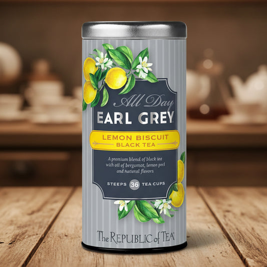 The Republic of Tea – All Day Earl Grey Lemon Biscuit Black Tea, Naturally Caffeinated, 36 Tea Bags