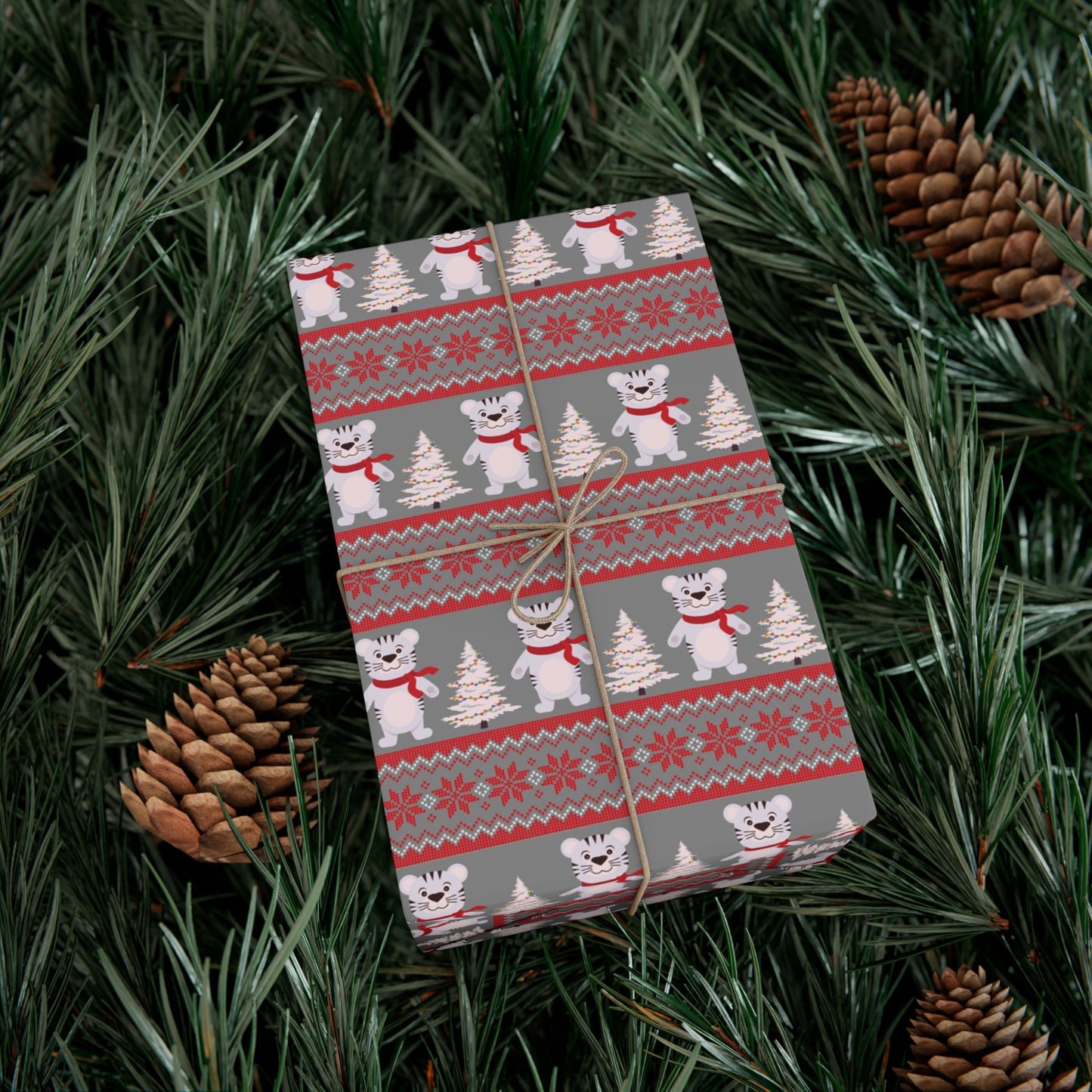 Christmas Fair Isle Tiger Premium Gift Wrap Paper