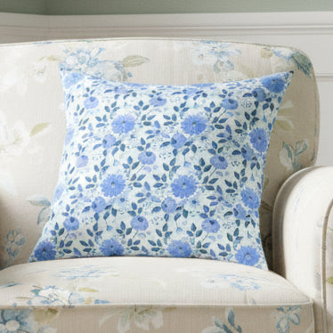 Blue Floral Faux Suede Pillow