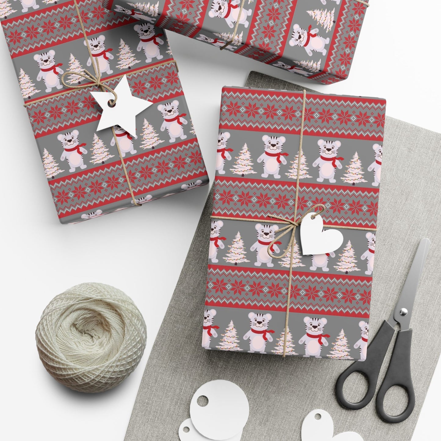 Christmas Fair Isle Tiger Premium Gift Wrap Paper