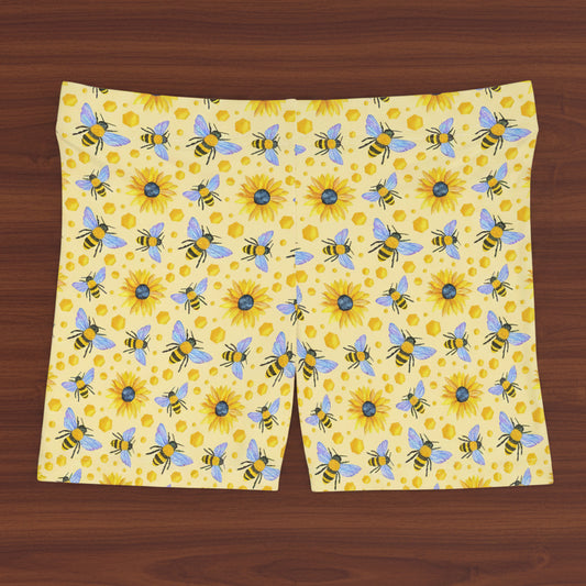 Sunflowers and Bees Women's Mini Athletic Shorts