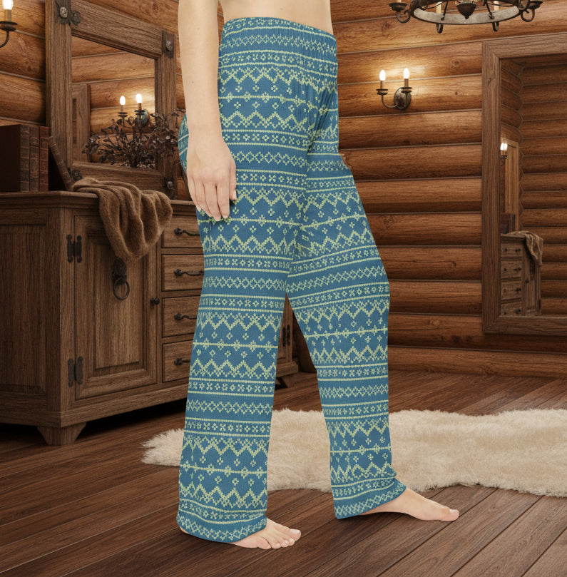 Teal Fair Isle Pattern Women's Pajama Pants